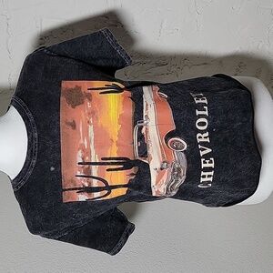 GM Chevrolet Short Sleeve Crop Top Tshirt Tee Shirt Novelty Graphic Acid Wash S